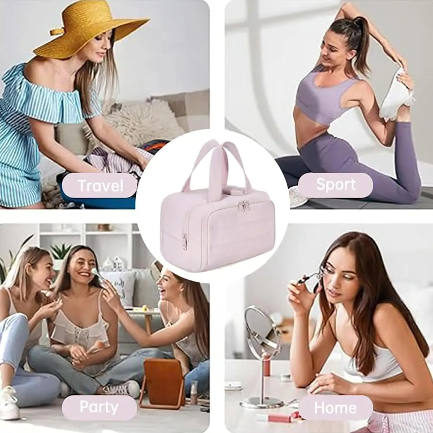 Curetoaway Travel Cosmetic Bag, Waterproof Portable Large Capacity Wide-Open Travel Cosmetic Bag, Cosmetic Bags For Women With Divider And Handle (Grey)