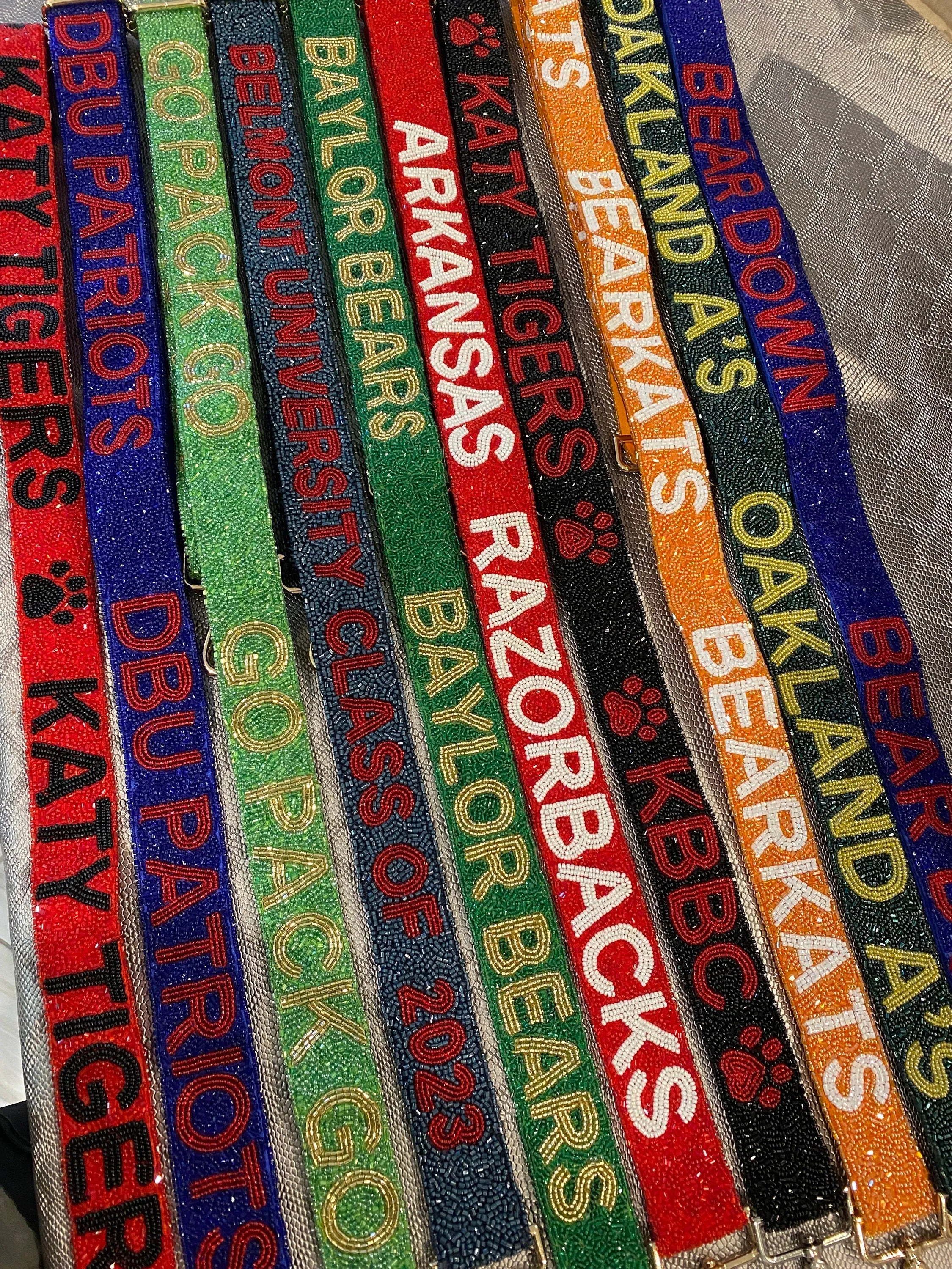 Custom college beaded bag strap for stadium bags, clear bag,team spirit strap, ADJUSTABLE game day clutch strap, personalized purse strap