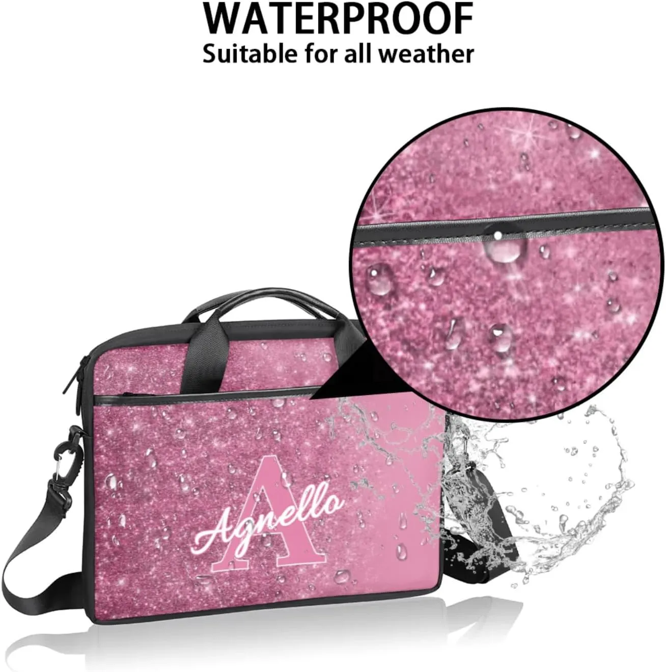 Custom Glitter Capital Laptop-Bags, Personalized Name Computer Bags Laptop Case for Business Work, 15 Inch