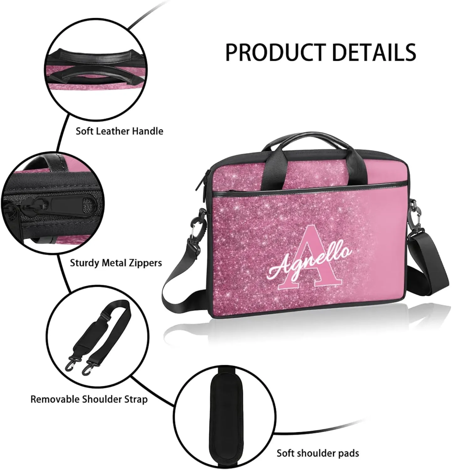 Custom Glitter Capital Laptop-Bags, Personalized Name Computer Bags Laptop Case for Business Work, 15 Inch