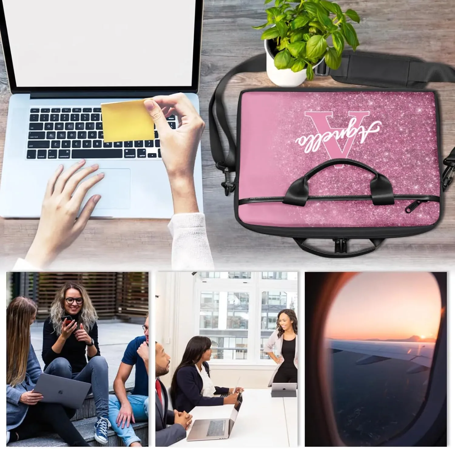 Custom Glitter Capital Laptop-Bags, Personalized Name Computer Bags Laptop Case for Business Work, 15 Inch