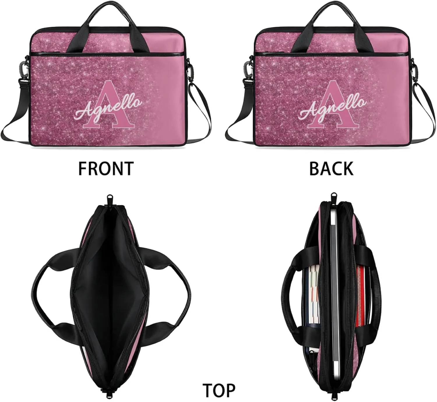 Custom Glitter Capital Laptop-Bags, Personalized Name Computer Bags Laptop Case for Business Work, 15 Inch