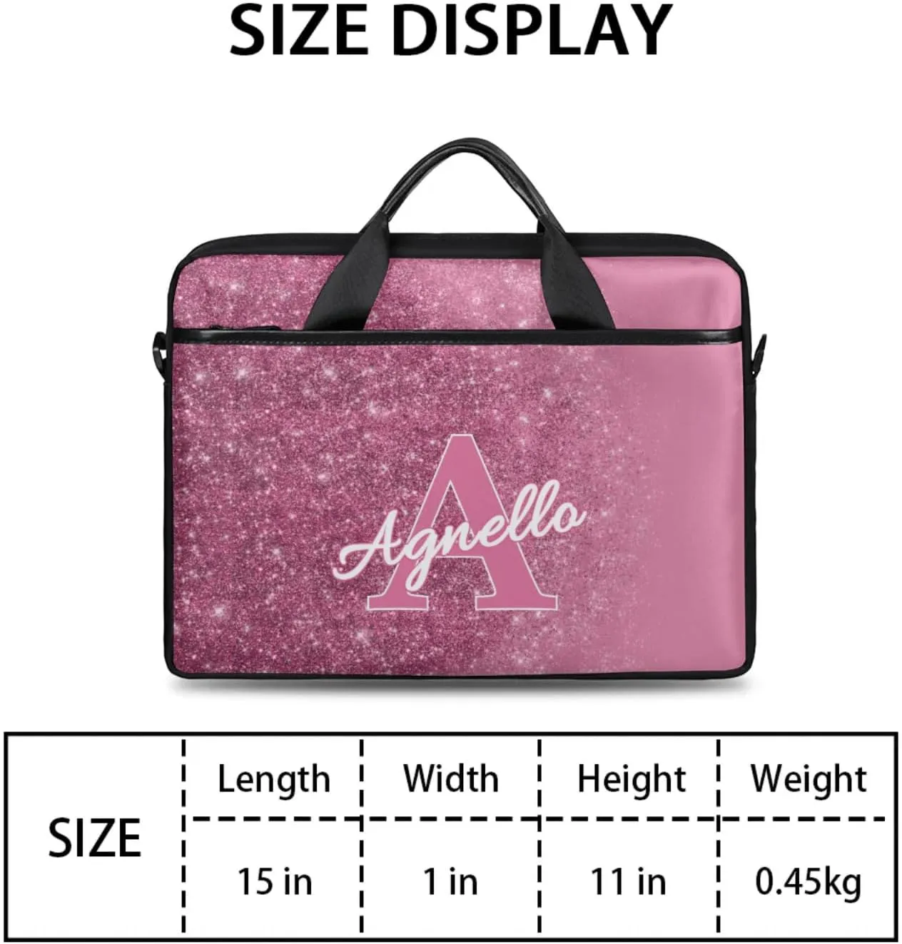 Custom Glitter Capital Laptop-Bags, Personalized Name Computer Bags Laptop Case for Business Work, 15 Inch