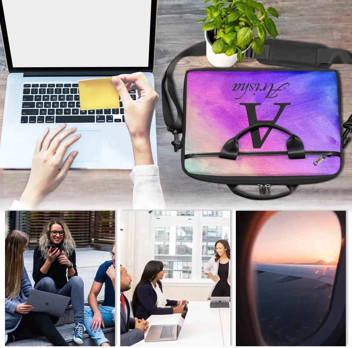 Custom Laptop Bag with Name,Personalized Laptop Shoulder Bag Add Your Own Name,Customized Portable Computer Pocket Case Gifts