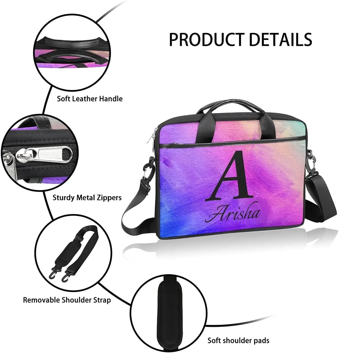 Custom Laptop Bag with Name,Personalized Laptop Shoulder Bag Add Your Own Name,Customized Portable Computer Pocket Case Gifts