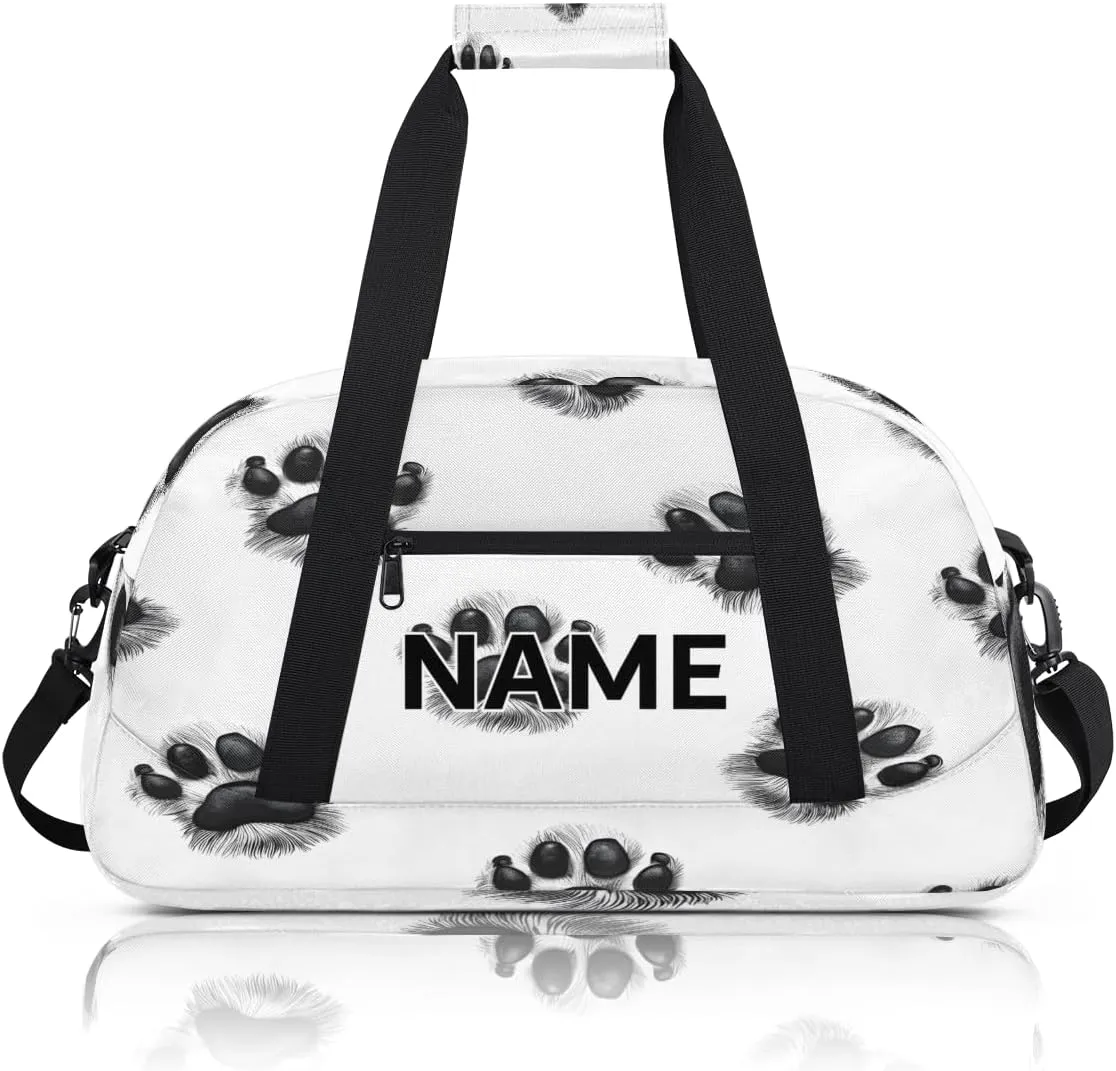 Custom Paws Small Gym Bag 18 inch for Women Men Personalized Dog Paw Cute Print Puppy Footprint Carry On Overnight Weekender Bag for Travel Work Dance Sport