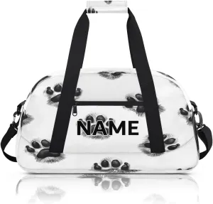 Custom Paws Small Gym Bag 18 inch for Women Men Personalized Dog Paw Cute Print Puppy Footprint Carry On Overnight Weekender Bag for Travel Work Dance Sport