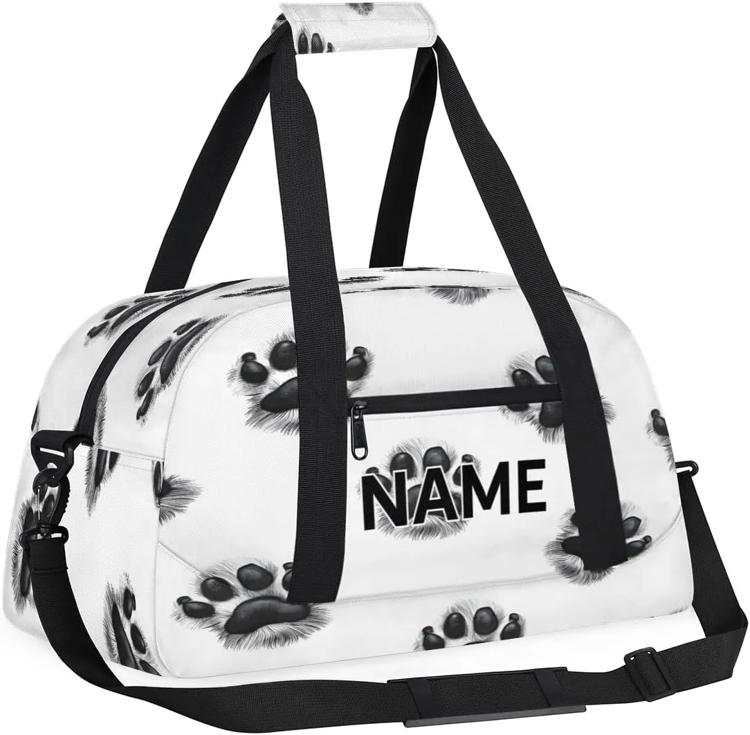 Custom Paws Small Gym Bag 18 inch for Women Men Personalized Dog Paw Cute Print Puppy Footprint Carry On Overnight Weekender Bag for Travel Work Dance Sport
