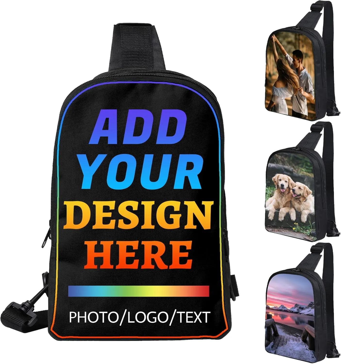 Custom Sling Bag for Men Women Personalized Crossbody Bags with Photo Text Customized Chest Bag for Hiking Travel