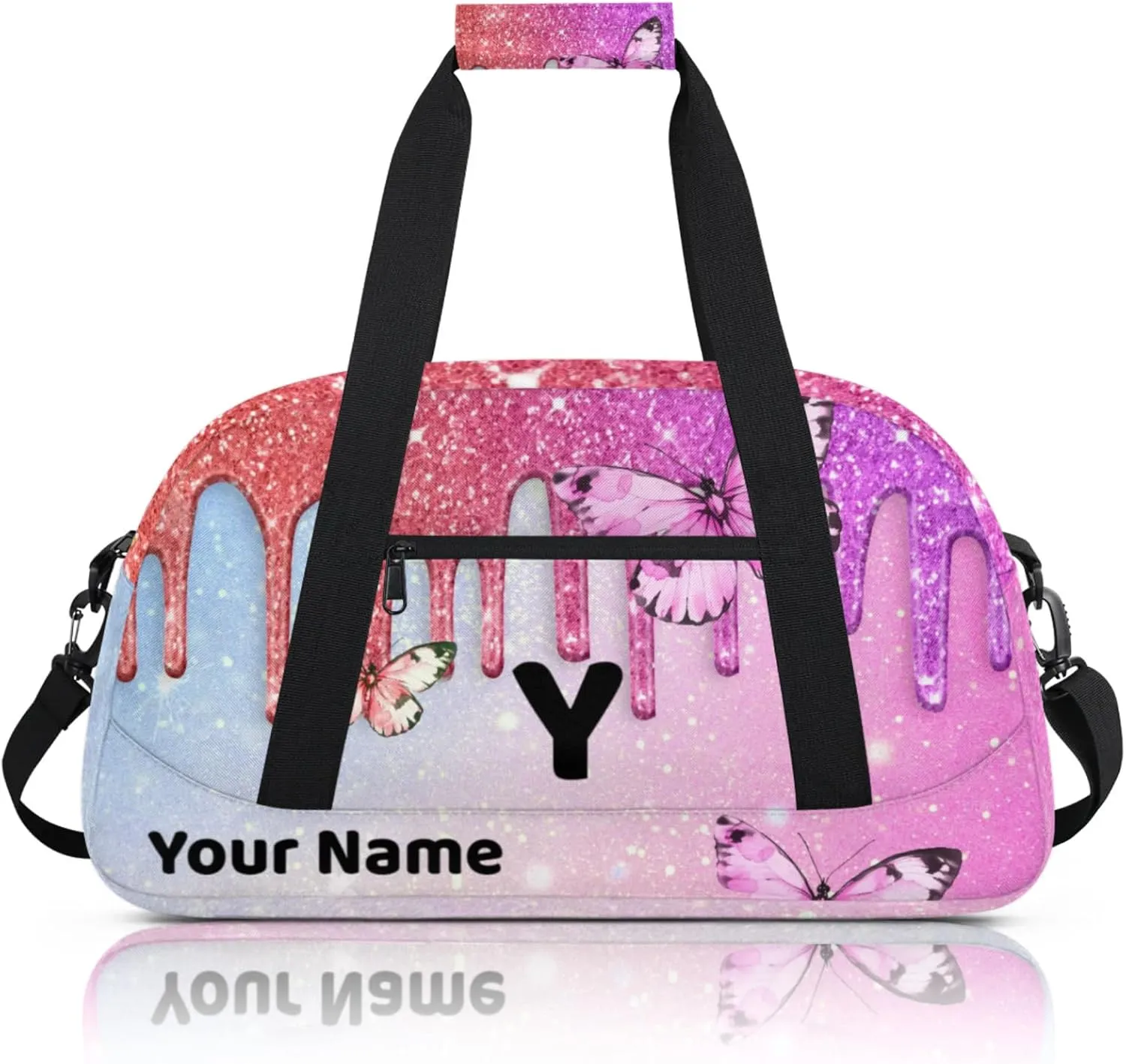 Custom Travel Gym Duffel Bag for Women Men Personalized Weekender Bag Carry On Tote Overnight Bag for Dance Sport Blue Coral Pink