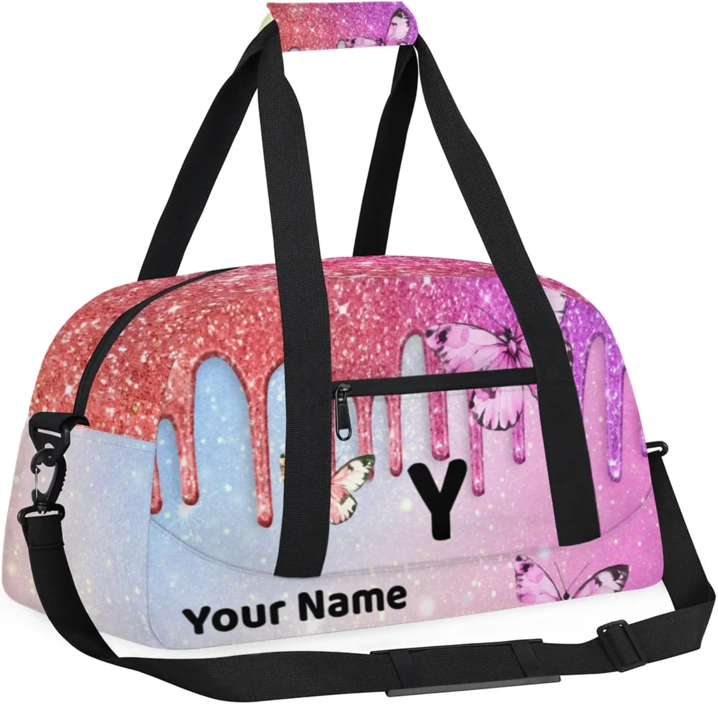 Custom Travel Gym Duffel Bag for Women Men Personalized Weekender Bag Carry On Tote Overnight Bag for Dance Sport Blue Coral Pink