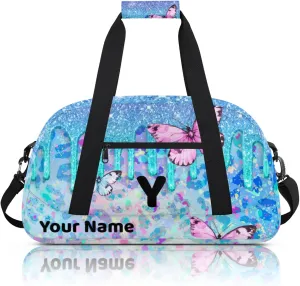 Custom Travel Gym Duffel Bag for Women Men Personalized Weekender Bag Carry On Tote Overnight Bag for Dance Sport Blue Purples