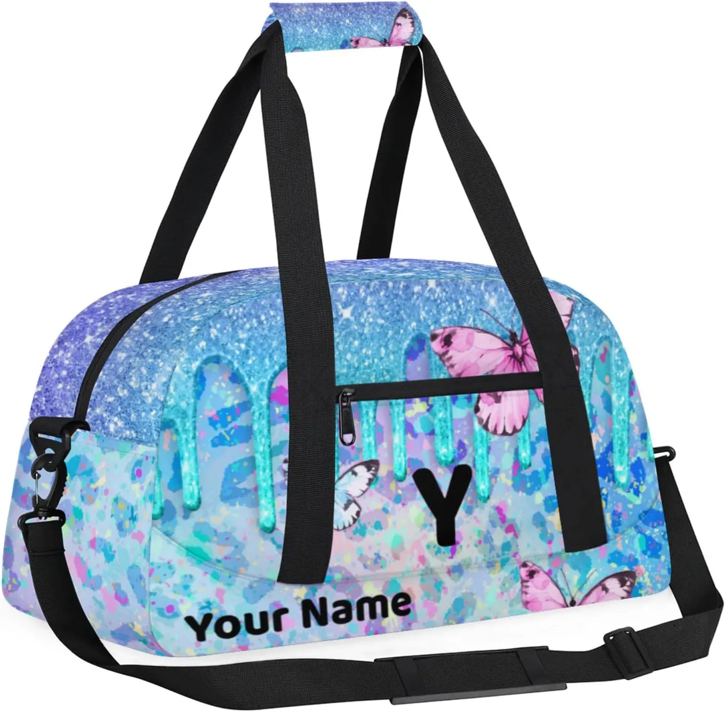 Custom Travel Gym Duffel Bag for Women Men Personalized Weekender Bag Carry On Tote Overnight Bag for Dance Sport Blue Purples