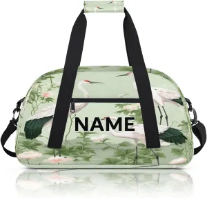 Custom Vintage Cranes Bird Small Gym Bag 18 inch for Women Men Personalized Flower Birds Carry On Overnight Weekender Bag for Travel Work Dance Sport