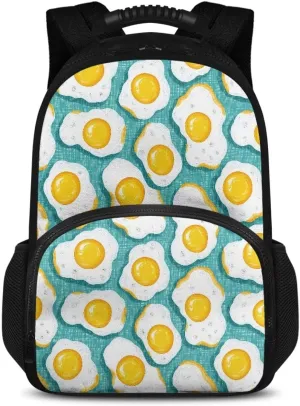 Customized Name Lunch Box Backpack for Boys Girls, 17.3 Inch 2-in-1 School Backpack, Lightweight Polyester, Front Lunch Compartment, Side Pockets, Ideal for Travel & Outdoor, Egg Print
