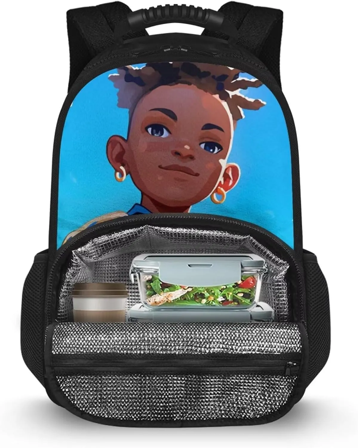 Customized Name Lunch Box Backpack for Kids, 17.3 Inch All-in-one School Backpack, Durable Polyester, Front Lunch Compartment, Side Pockets, Suitable for Travel & Office, Boys Soccer