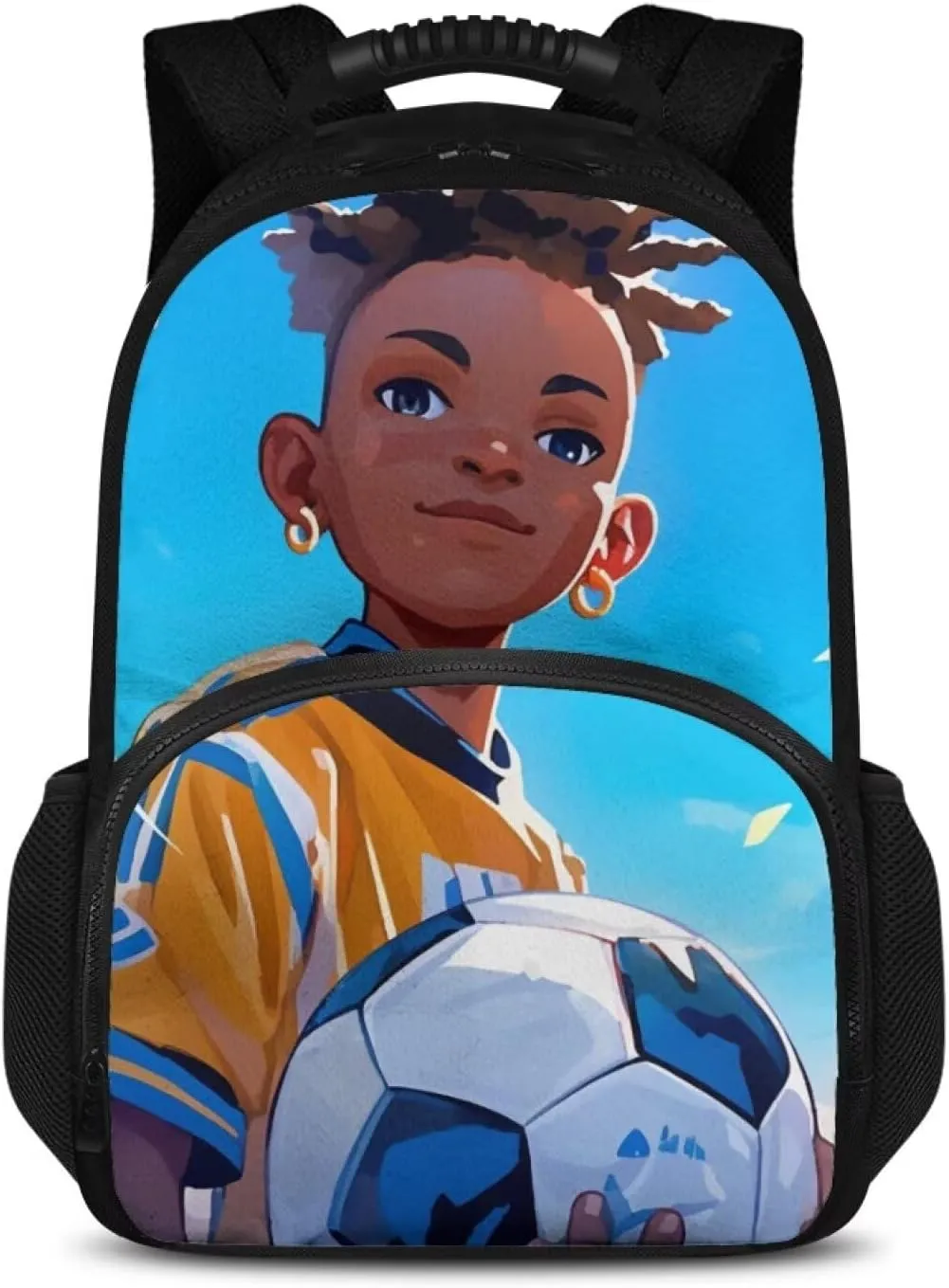 Customized Name Lunch Box Backpack for Kids, 17.3 Inch All-in-one School Backpack, Durable Polyester, Front Lunch Compartment, Side Pockets, Suitable for Travel & Office, Boys Soccer