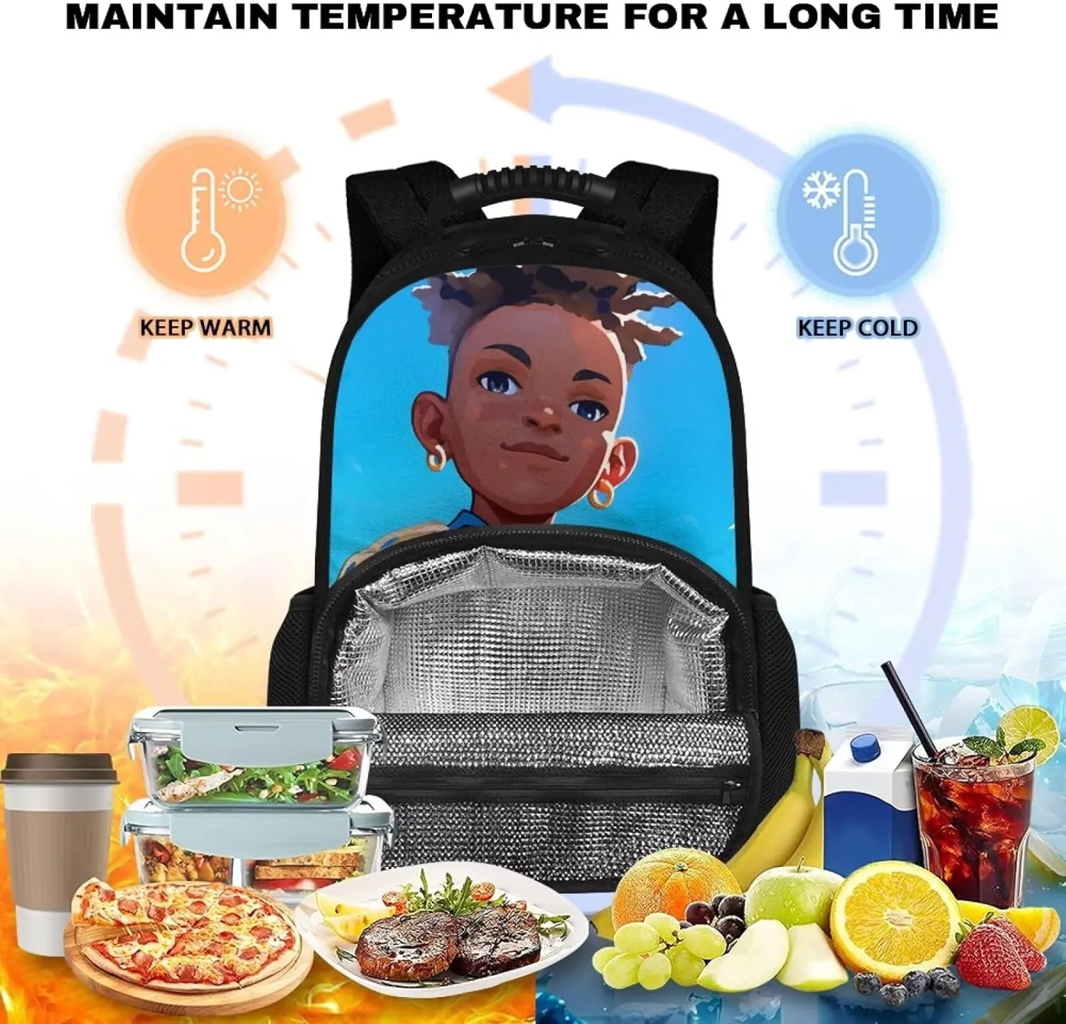 Customized Name Lunch Box Backpack for Kids, 17.3 Inch All-in-one School Backpack, Durable Polyester, Front Lunch Compartment, Side Pockets, Suitable for Travel & Office, Boys Soccer