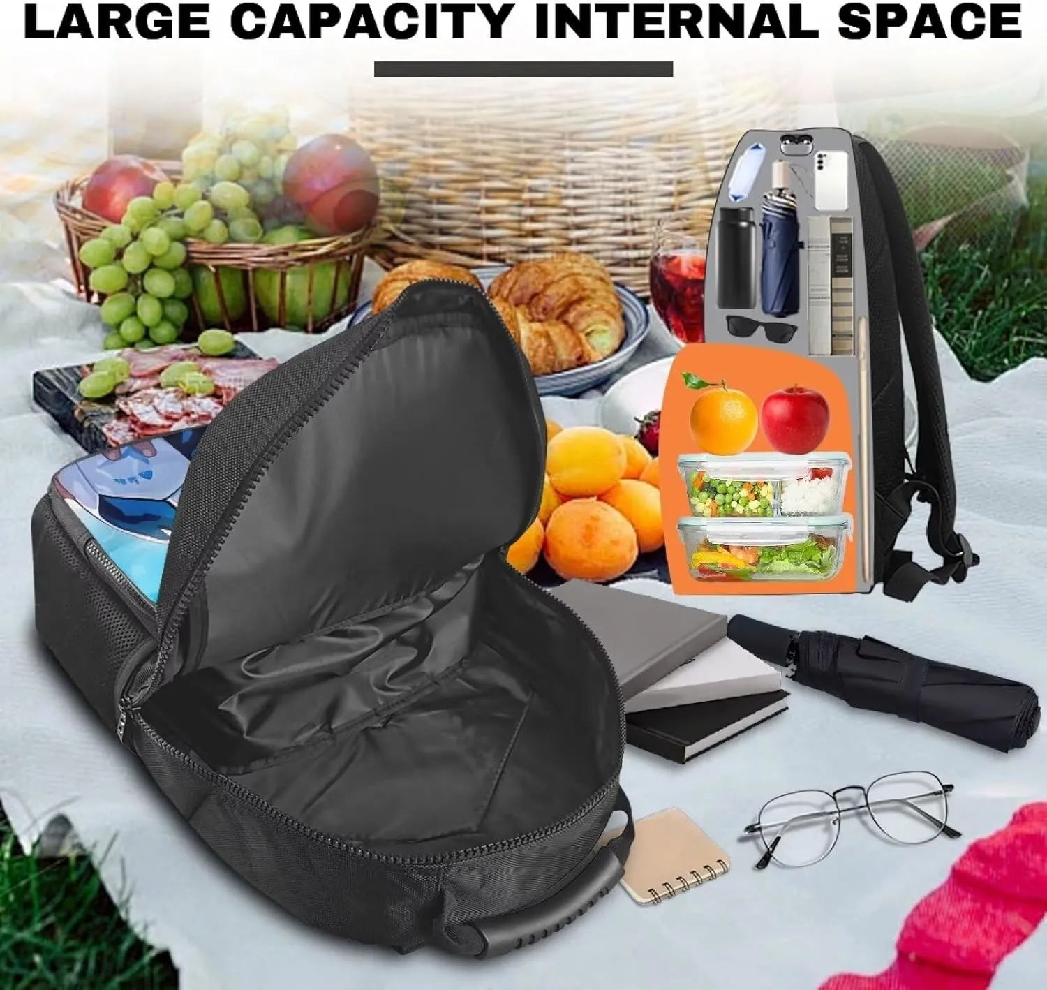 Customized Name Lunch Box Backpack for Kids, 17.3 Inch All-in-one School Backpack, Durable Polyester, Front Lunch Compartment, Side Pockets, Suitable for Travel & Office, Boys Soccer