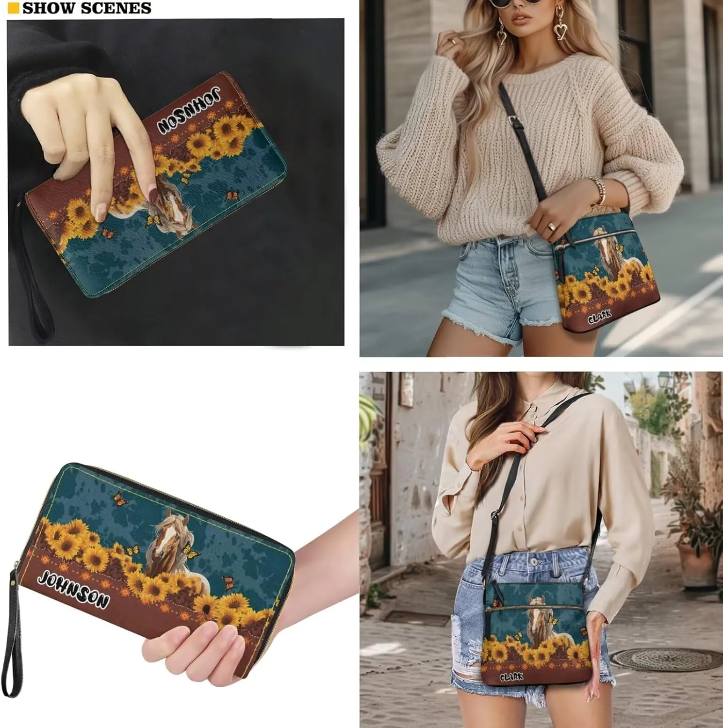 Customized Womens Crossbody Bag with Purse Brown Shoulder Purse and Wallet Set for Shopping Walking