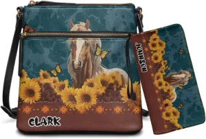 Customized Womens Crossbody Bag with Purse Brown Shoulder Purse and Wallet Set for Shopping Walking