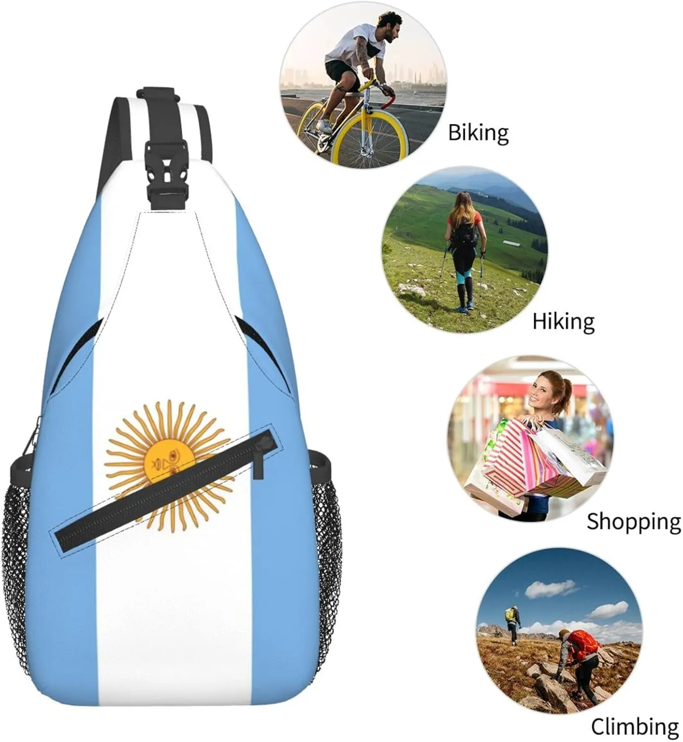 Cute Argentina Flag Sling Backpack Multipurpose Crossbody Sling Bag Travel Hiking Crossbody Shoulder Bag Backpack