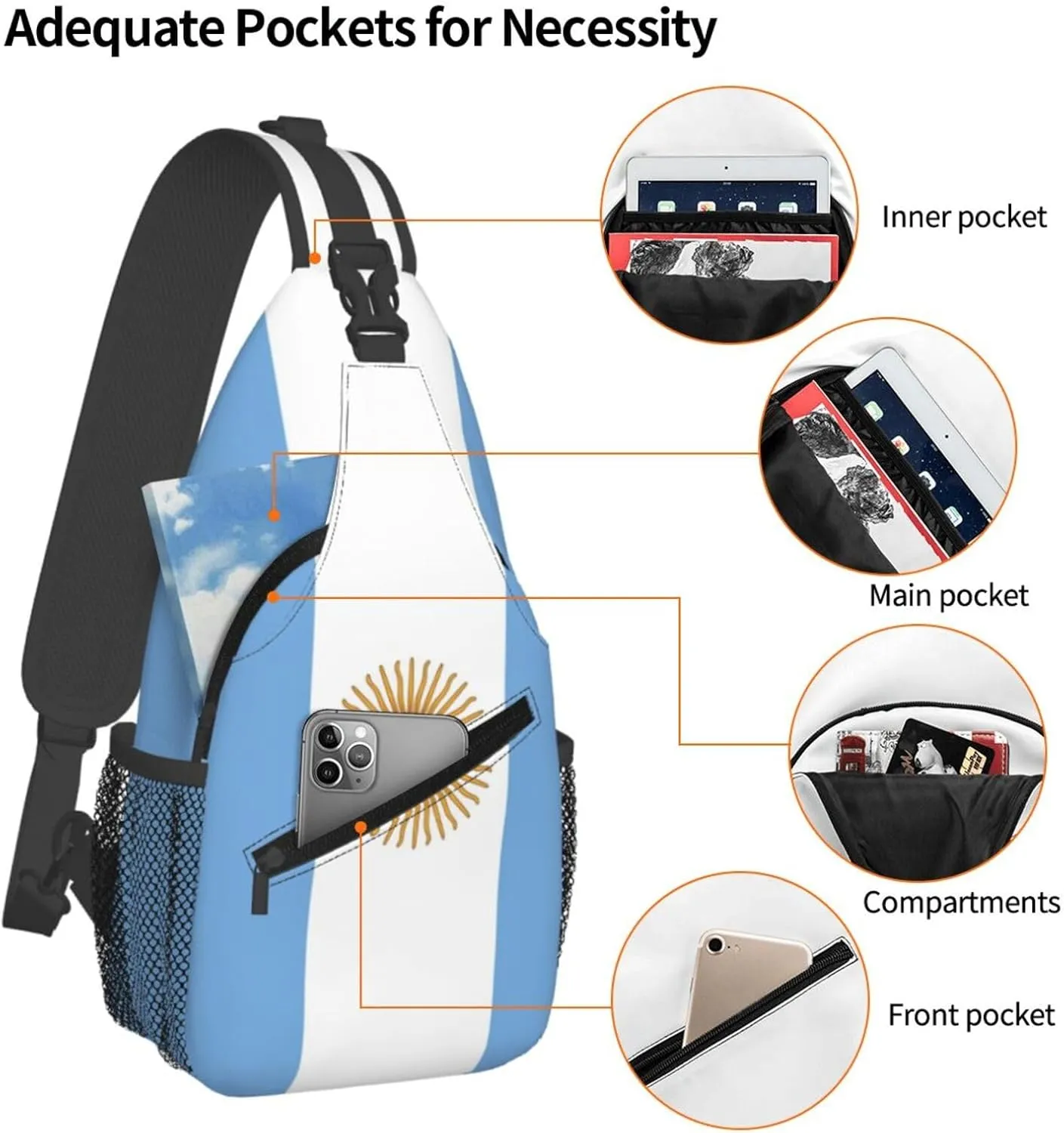 Cute Argentina Flag Sling Backpack Multipurpose Crossbody Sling Bag Travel Hiking Crossbody Shoulder Bag Backpack
