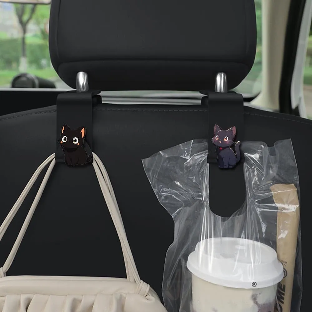 Cute Black Cat Car Hooks,Universal Auto Vehicle Back Seat Headrest Hangers Hanger Hook Storage Organizer for Purse Umbrellas Grocery Bags and Handbag (Cat Car Seat Headrest Hook)