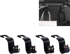 Cute Black Cat Car Hooks,Universal Auto Vehicle Back Seat Headrest Hangers Hanger Hook Storage Organizer for Purse Umbrellas Grocery Bags and Handbag (Cat Car Seat Headrest Hook)