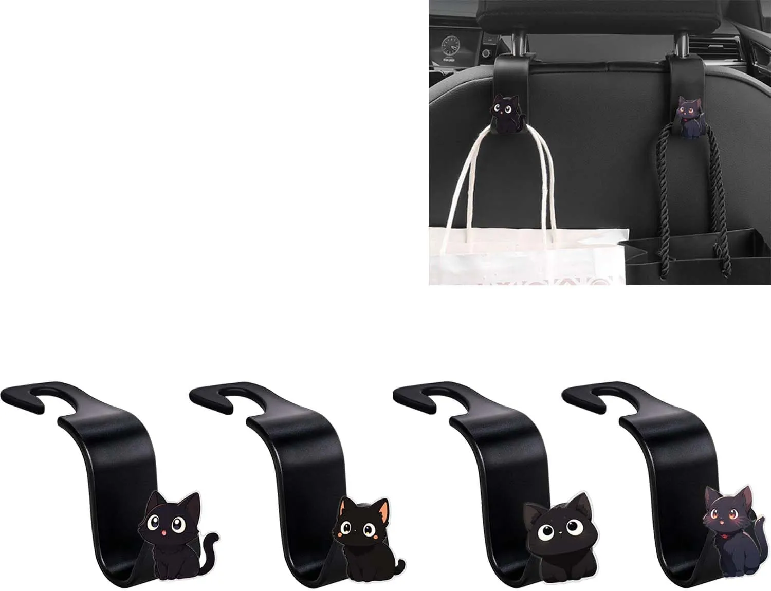 Cute Black Cat Car Hooks,Universal Auto Vehicle Back Seat Headrest Hangers Hanger Hook Storage Organizer for Purse Umbrellas Grocery Bags and Handbag (Cat Car Seat Headrest Hook)