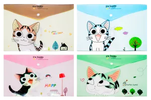 Cute Cartoon Cats Theme A4 PP Snap Button File (Pack of 12pcs)