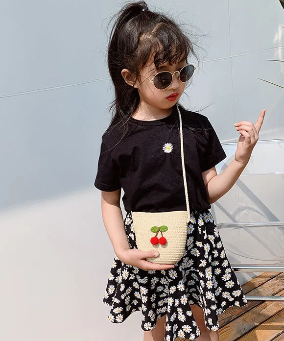 Cute Cartoon Cherry Kids Woven Crossbody Bag IU021