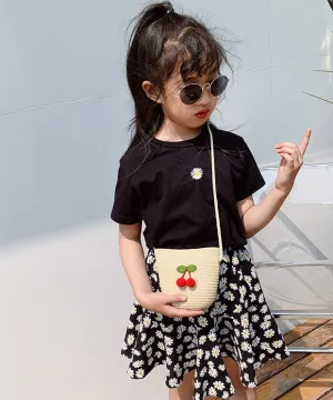 Cute Cartoon Cherry Kids Woven Crossbody Bag IU021