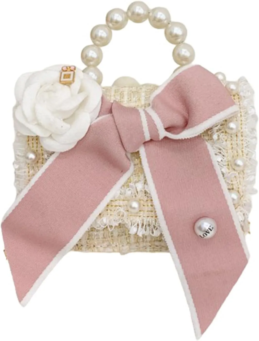 Cute Crossboby Purse with Bowknot Shoulder Bag for Little Girls, Girls Kids Fashion Handbags with Pearl Handle
