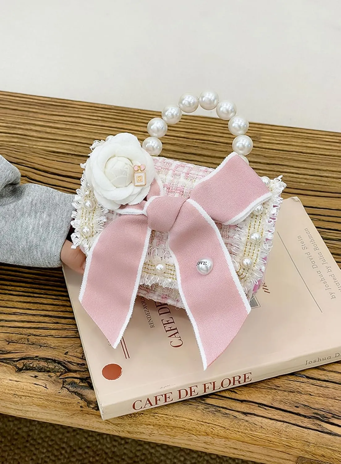 Cute Crossboby Purse with Bowknot Shoulder Bag for Little Girls, Girls Kids Fashion Handbags with Pearl Handle