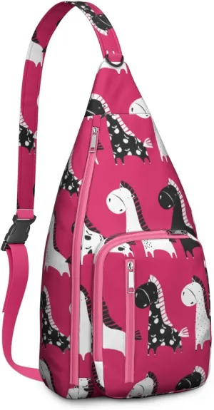 Cute Funny Horses Crossbody Bag Daypack for Women Men Lightweight Waterproof Sling Bag Backpack Hiking Cycling