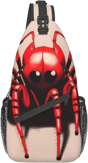 Cute Little Red Spider Crossbody Bag, *Men'S And Women'S Chest Crossbody Bag, Zipper Closure, Strap Length Adjustable
