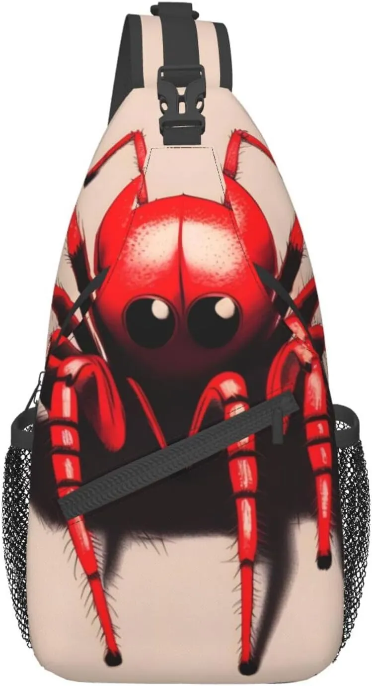 Cute Little Red Spider Crossbody Bag, *Men'S And Women'S Chest Crossbody Bag, Zipper Closure, Strap Length Adjustable