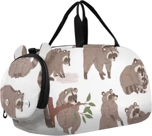 Cute Raccoons Pattern Gym Travel Duffel Bag with Shoe Compartment for Boys Girls - Gymnastics Sports Dance Football Travel Bag Teens Weekender Sleepover