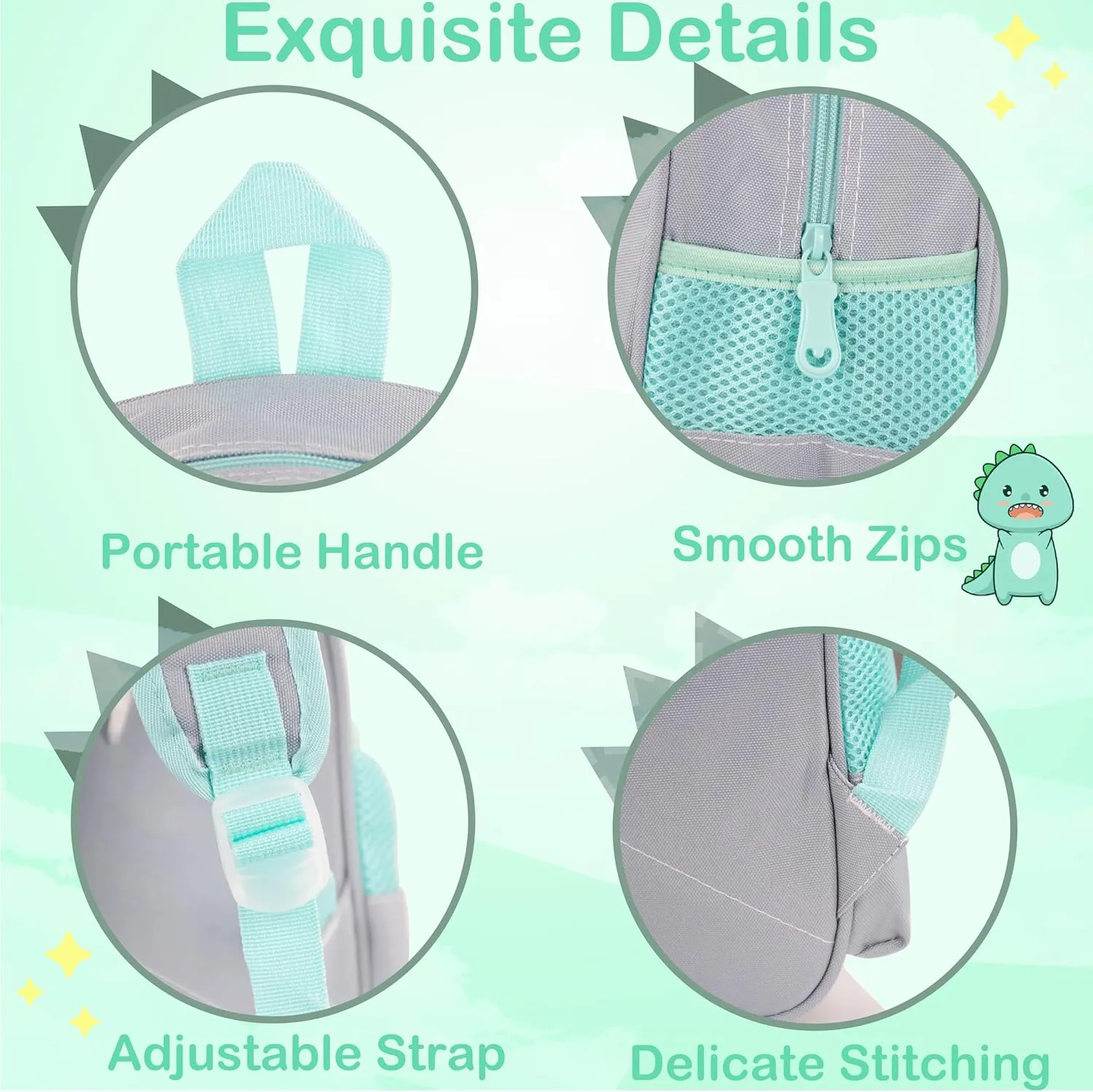 Cute Toddler Backpack Preschool Dinosaur Schoolbag for 2-6 Boys Kindergarten Children Travel Bookbag (Grey)