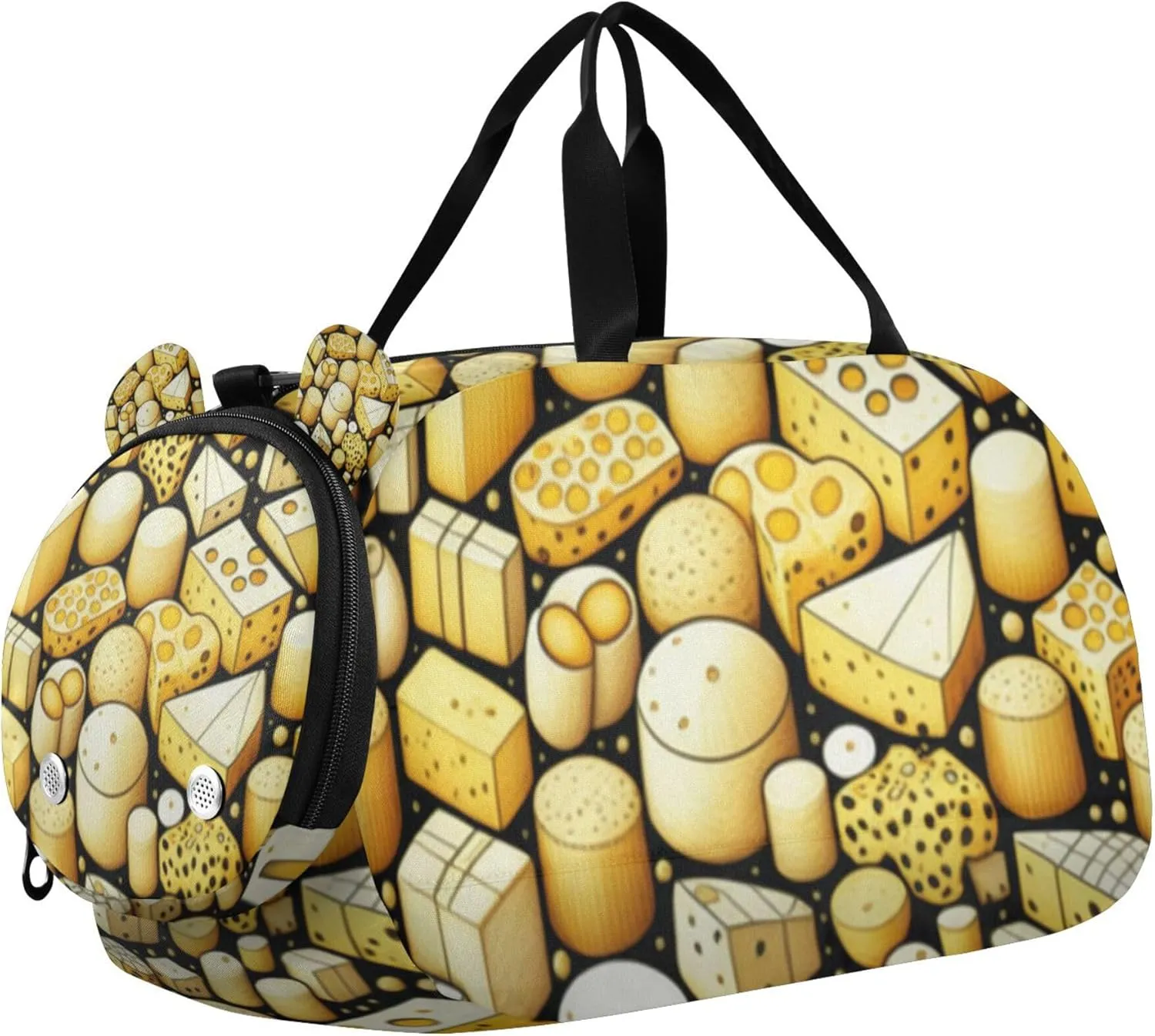Cute Yellow Cheese Duffle Bag for Kids Girls Boys, Sports Gym Bag with Shoe Compartments, Kids Travel Overnight Weekender Shoulder Bag