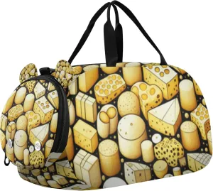 Cute Yellow Cheese Duffle Bag for Kids Girls Boys, Sports Gym Bag with Shoe Compartments, Kids Travel Overnight Weekender Shoulder Bag