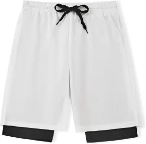 DANI CHINS Boys 2 in 1 Athletic Active Shorts Sports Running Quick Dry Breathable Compression Shorts