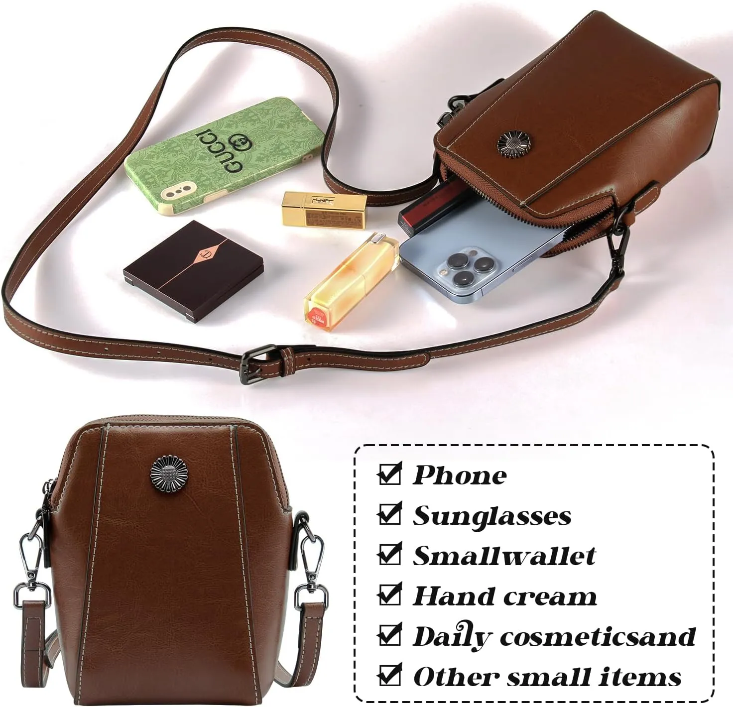 Designer Leather Small Crossbody Bags Purses for Women Cell Phone Bag Soft Women's Shoulder Handbags Gifts for Women
