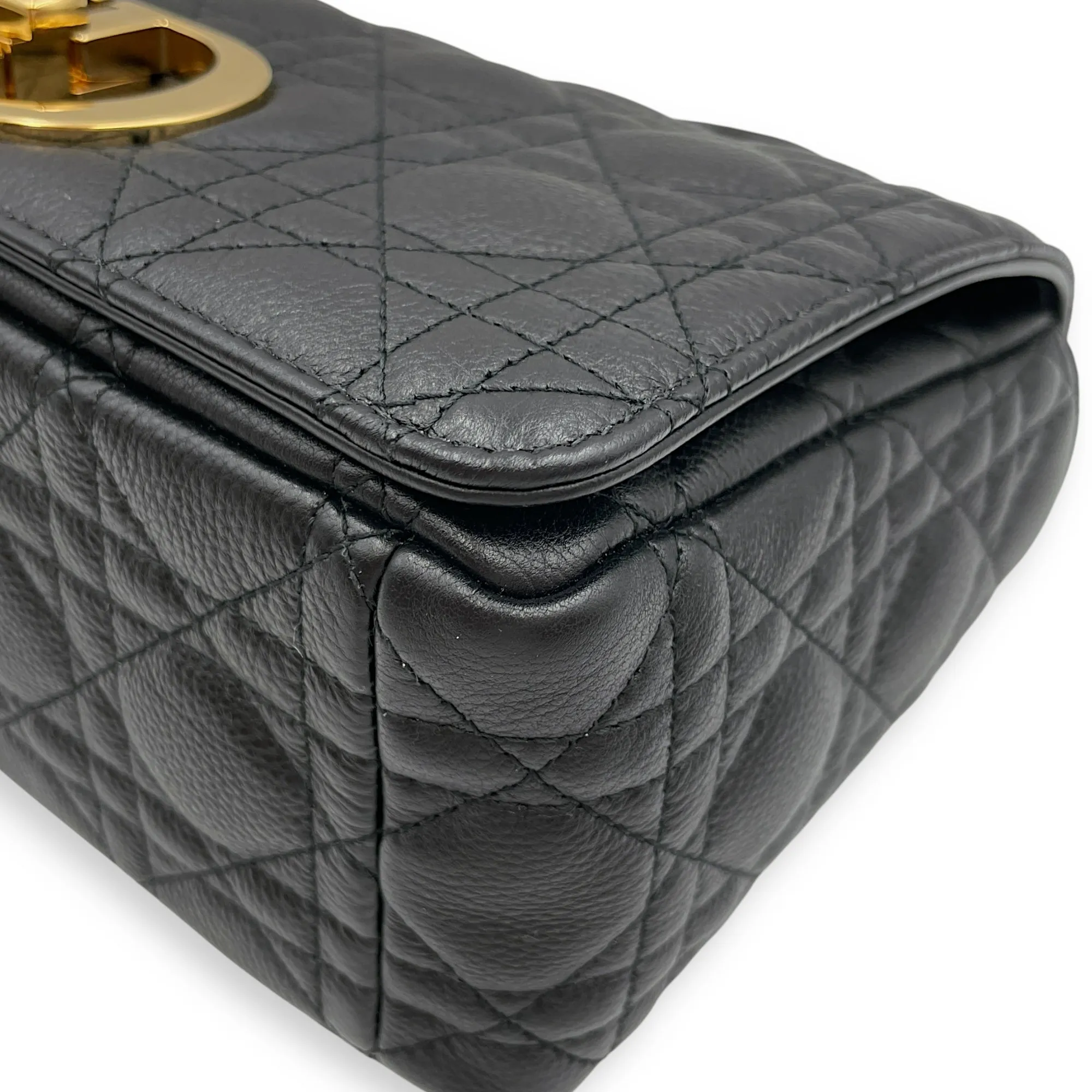 Dior Caro Black Crossbody Bag in Calfskin, Gold hardware