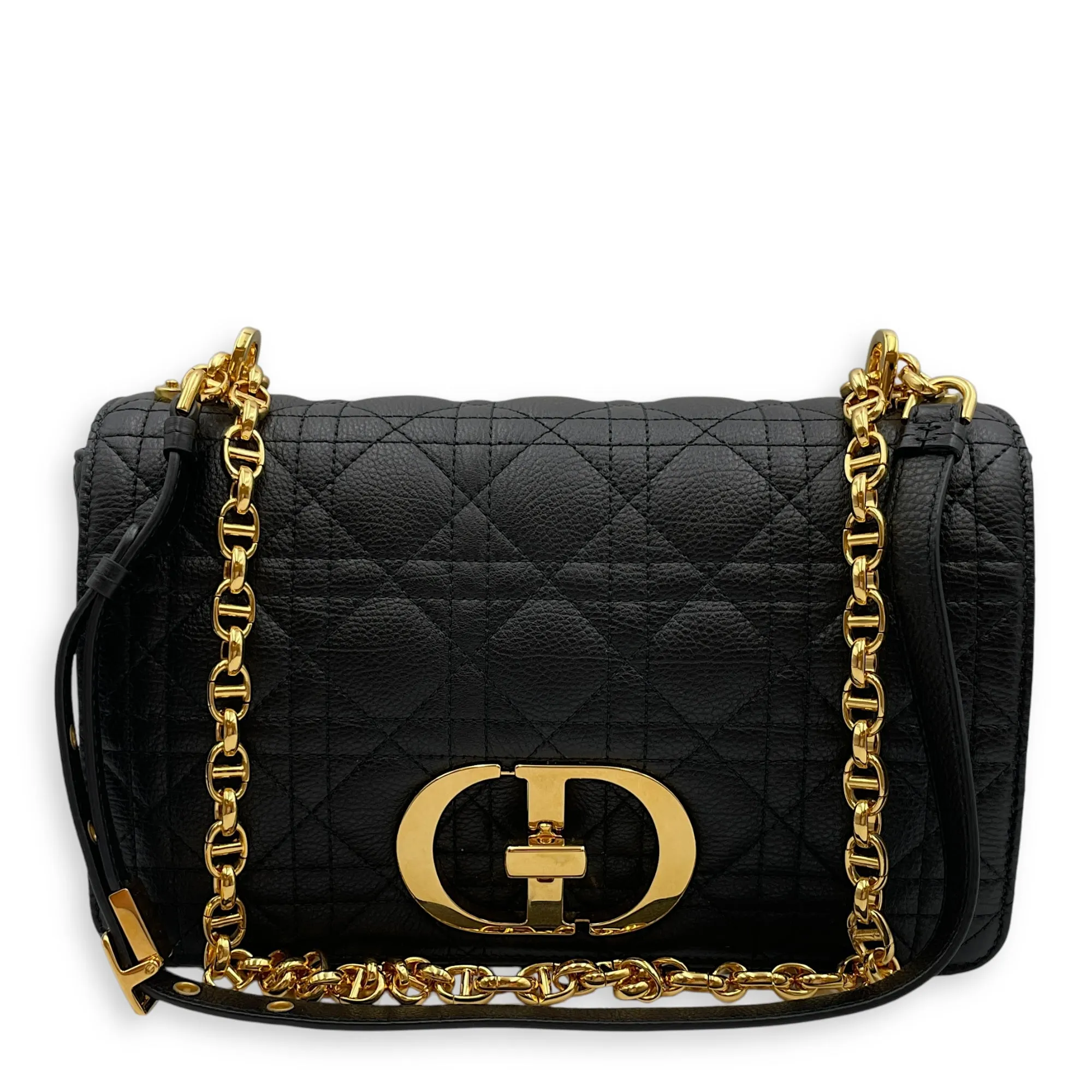 Dior Caro Black Crossbody Bag in Calfskin, Gold hardware