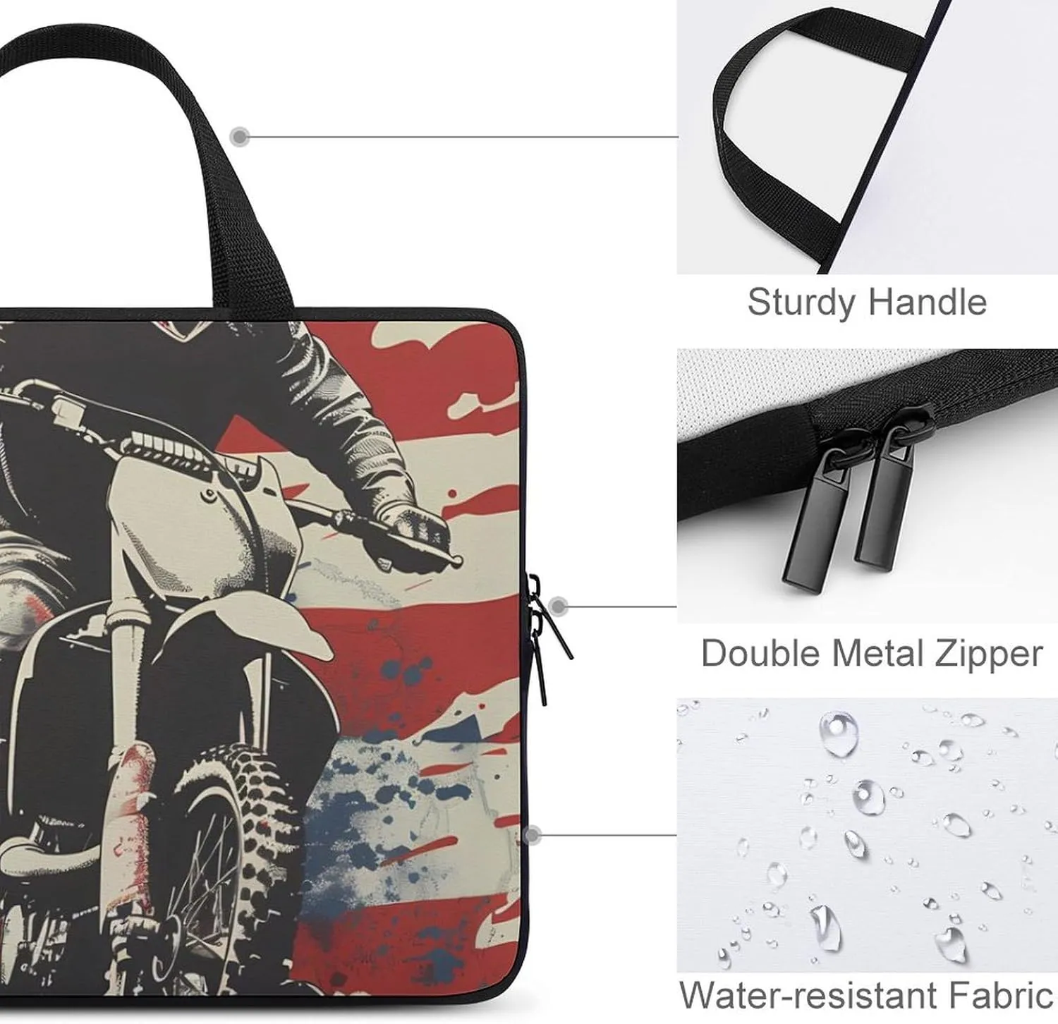 Dirt Bike U.S. Flag Motocross Biker Laptop Sleeve Bag Computer Protective Case Handbag Shoulder Bags