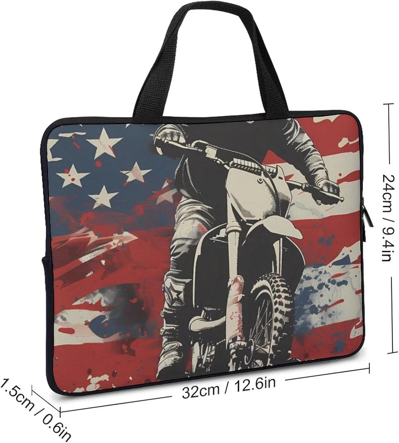 Dirt Bike U.S. Flag Motocross Biker Laptop Sleeve Bag Computer Protective Case Handbag Shoulder Bags