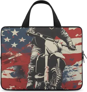 Dirt Bike U.S. Flag Motocross Biker Laptop Sleeve Bag Computer Protective Case Handbag Shoulder Bags