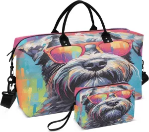 Dog Travel Duffle Bag Gym Bag, Artistic Color Dog Weekender Bags for Women with Toiletry Bag Travel Tote Bag Swim Bag
